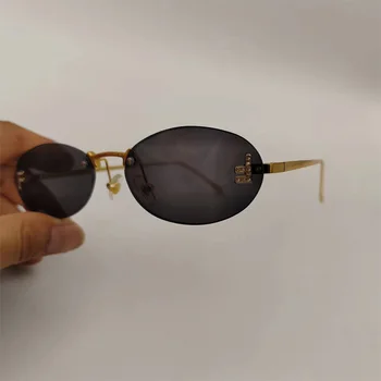 2023 Маленькие солнцезащитные очки Женские Солнцезащитные очки для покупок на открытом воздухе Очки для вождения Без оправы Очки с овальными буквами в стиле ретро Солнцезащитные очки Оттенки