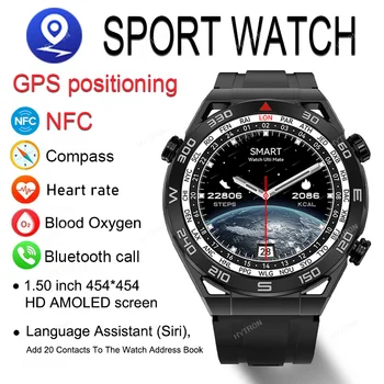 2023 Мужские смарт-часы с NFC AMOLED с индивидуальным набором номера для ответа на вызов Спортивный GPS-трековый компас IP68 Водонепроницаемые смарт-часы для Huawei Ultimate