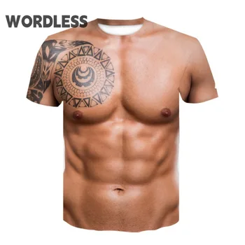 2023 Новая мужская забавная футболка с 3D мышцами, Летние мужские Новые дышащие топы с короткими рукавами, футболки, мужской косплей, футболка с поддельными мышцами живота