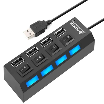4 порта USB-концентратор-разветвитель USB 2.0-концентратор LED с 4 переключателями включения / выключения для планшетного портативного компьютера Notebook