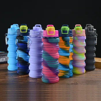 500 мл Креативный силиконовый складной стакан для воды Портативная бутылка для воды на открытом воздухе Велоспорт Спорт Портативная бутылка для воды большой емкости