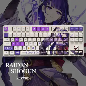 Genshin Impact Theme RAIDEN SHOGUN Материал Клавишные Колпачки из Пбт 108 Клавиш Набор для механической клавиатуры Только с Oem Профилем KeyCaps