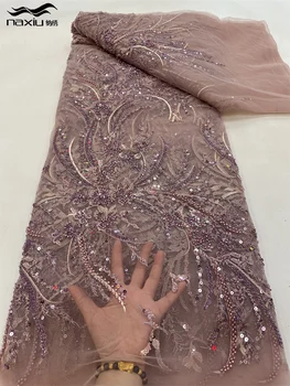 Madison-Кружевная ткань с блестками для Свадебного платья, Французская Вышивка, Кружево из бисера, Африканское, Нигерийское, Высокое качество, 2023
