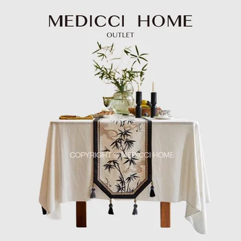 Medicci Home Chinoiserie, Шикарный стол в азиатском стиле, Ночная Скатерть с принтом Бамбуковых листьев и Ласточки, Деревенское украшение фермерского дома