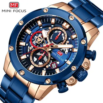 MINI FOCUS Mens Quartz Watches Luminous Chronograph Waterproof Wristwatch Мужские кварцевые часы