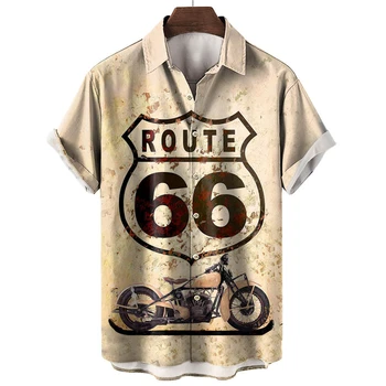 Route 66 Мужская рубашка с 3D-принтом, винтажная рубашка в стиле ретро, мужская Женская летняя мода, удобные топы, рубашки на пуговицах с лацканами, мужские рубашки
