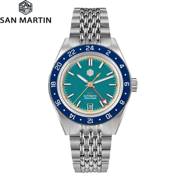 San Martin Оригинальный Дизайн 39,5 мм Мужские Часы SN0116 GMTJapan NH34 Автоматические Механические Часы Модные Водонепроницаемые Наручные Часы длиной 100 м