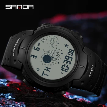 SANDA 2155 Новые цифровые мужские спортивные часы со светодиодной подсветкой, наручные часы для мальчиков и девочек, электронные водонепроницаемые брендовые студенческие секундомеры