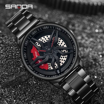 SANDA Лидер продаж, кварцевые мужские часы, водонепроницаемые наручные часы с вращающимся колесом, часы с циферблатом на 360 градусов из нержавеющей стали