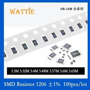 SMD резистор 1206 1% 3,3 М 3,32 М 3,4 М 3,48 М 3,57 М 3,6 М 3,65 М 100 шт./лот микросхемные резисторы 1/4 Вт 3,2 мм* 1,6 мм