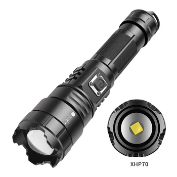 Sobaldr Светодиодный Фонарик Torch Light Перезаряжаемый Мощный Черный 21700 18650 Наружные Фонари Высокой мощности XHP70 High-Light Type-C USB