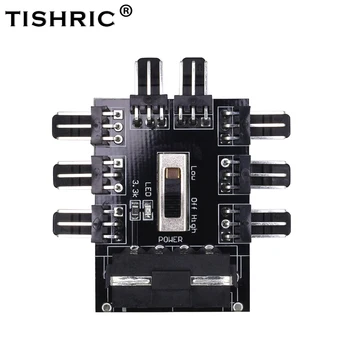 TISHRIC PC Fan Hub Splitter 1-8 4Pin Molex Cooler Охлаждающий Кабель PWM 3Pin Блок Питания Адаптер Регулятора Скорости Для Майнинга