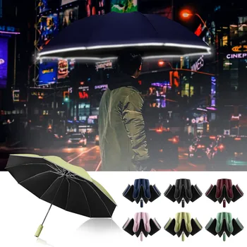 Автоматический зонт, защищающий от ультрафиолета, от обратного складывания, ветрозащитный зонт со светоотражающими полосками, для путешествий, от дождя и солнца, складной зонтик большого размера