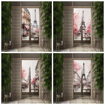 Акварель Париж Эйфелева Башня Дверной Занавес Европейский Городской Пейзаж Живопись Тушью Дверные Занавески Noren Room Decor Перегородка