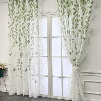 Бело-зеленый тюлевый занавес с кружевным краем в сельском стиле, прозрачные шторы, шторы в американском стиле Кантри для гостиной, спальни, окна