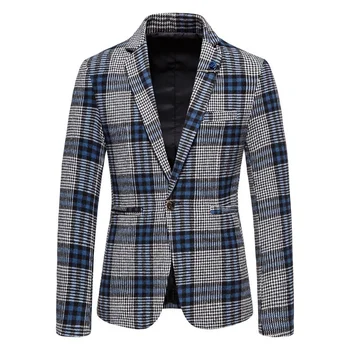 Весна и осень 2023, мужской пиджак в мелкую клетку, однобортный приталенный костюм, Профессиональный молодежный деловой повседневный пиджак