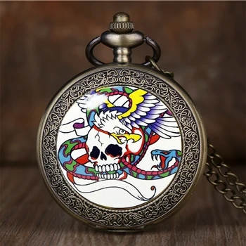 Винтажные Крутые карманные часы с рисунком Черепа Феникса с цепочкой, мужское ожерелье, подвеска для мужчин, Женский Подарок PB610