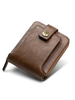 Винтажный мужской маленький кошелек из искусственной кожи, Короткий горизонтальный карман на молнии с пряжкой для монет, трехстворчатый футляр для карт, кошелек