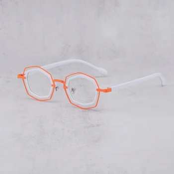 Высококачественные ацетатные очки, Полигональные очки, мужские Винтажные Оптические очки по рецепту, Женские Очки оранжевого цвета 76851