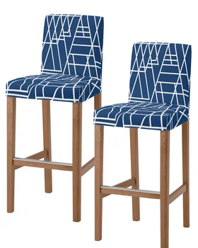 Геометрическая текстура Графические синие чехлы для барных стульев, чехлы для стульев кафе, офиса, Съемный чехол для сиденья стула для кухни паба