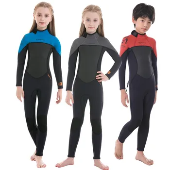 Гидрокостюм для дайвинга 2,5 мм для девочек и мальчиков, цельный термокостюм для серфинга с длинным рукавом из неопрена