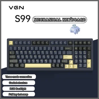 Горячая замена VGN S99 Индивидуальная Проводная Трехрежимная Механическая клавиатура Bluetooth, 2.4G, Type-C 98 Клавиатура с прокладкой клавиш