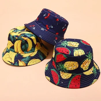 Двусторонняя кепка рыбака с ананасом, унисекс, кепка рыбака с фруктовым принтом, летние кепки для отдыха, сменные кепки от солнца, дорожные кепки
