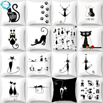 Декоративные подушки с рисунком черной кошки, наволочка, наволочка из полиэстера, наволочка для дивана, наволочка для украшения дивана 40856