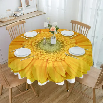 Желтые Африканские скатерти с хризантемами для обеденного стола, Водонепроницаемое круглое покрытие для кухни, гостиной