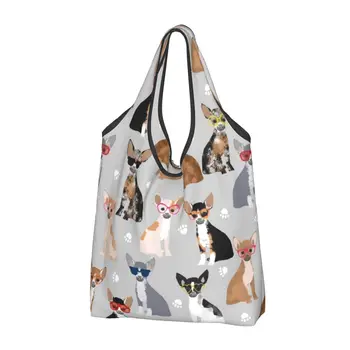 Женская повседневная сумка для покупок с собакой чихуахуа, Большая вместительная сумка-тоут, портативная сумка для хранения, складные сумки