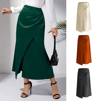 Женские плиссированные юбки с высоким разрезом, летние юбки с высокой эластичной талией и лентой на молнии, нерегулярные юбки LDY-WW8873