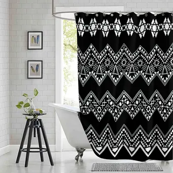 Занавески для душа в черно-белую полоску в стиле бохо с этническим геометрическим принтом, водонепроницаемые занавески для ванны из полиэстера с крючками