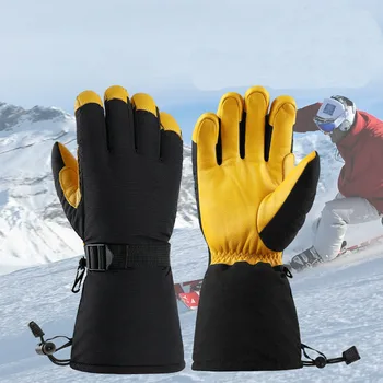 Зимние лыжные перчатки из натуральной кожи и длинного плюша, устойчивые к холоду и снегу, теплые лыжные перчатки Guantes De Piel