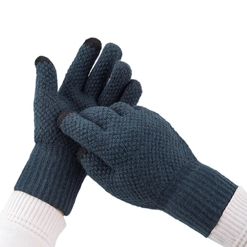 Зимние мужские вязаные перчатки с сенсорным экраном, высококачественные мужские варежки, плотные теплые шерстяные однотонные мужские деловые перчатки Осень-зима