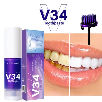 Зубная паста V34 Удаляет пятна от дыма и осветляет зубы Отбеливающие зубные пасты 30 мл
