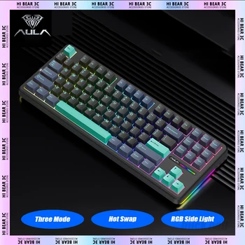 Игровая Механическая клавиатура AULA F87 с горячей заменой, Трехрежимная RGB Подсветка сбоку, 87 Клавиш, Беспроводная клавиатура 2.4 G, Аксессуары для офисных ноутбуков