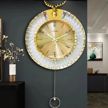 Кварцевые настенные часы с маятником, Золото для гостиной, Уникальный роскошный механизм настенных часов, Дизайн дома на открытом воздухе