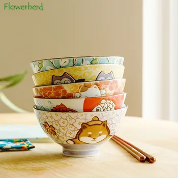 Керамическая чаша с рисунком, подглазурная Японская керамическая рисовая миска, посуда, керамическая миска для смешивания, японская рисовая миска, миска для лапши