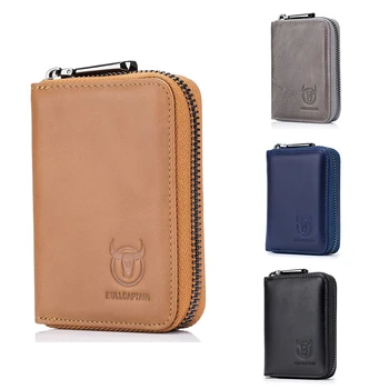 Кожаный мужской кошелек BULLCAPTAIN, набор карточек, футляр для карт на молнии, сумка для кредитных карт, короткий кошелек для монет