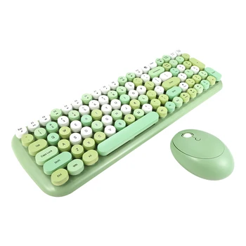 Комбинированная Беспроводная клавиатура Mofii Candy XR 2.4G с Круглыми Клавишными Колпачками на 100 клавиш, Разноцветная Клавиатура, Эргономичная Мышь на 4 клавиши, Зеленая
