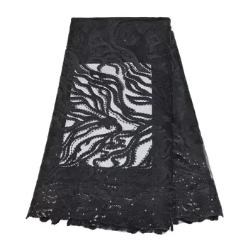 Королевское черное кружево с аппликацией, Африканская кружевная ткань 2023, высококачественный кружевной материал, Нигерийская Французская кружевная ткань с 3D блестками, вечернее платье