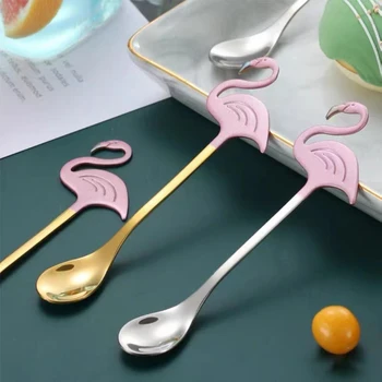 Креативная Кофейная Ложка Flamingo из нержавеющей стали для торта, Желе, Десерта, мороженого, Ложка для перемешивания чая, Супа, Новая Посуда