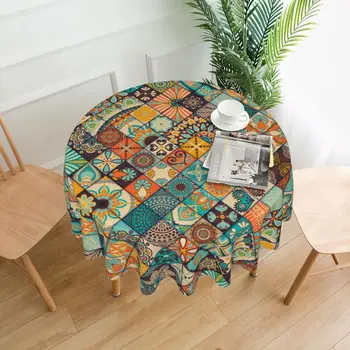 Круглая скатерть с мозаичным узором в виде мандалы, полиэфирная кухонная скатерть, декоративное элегантное тканевое покрытие стола