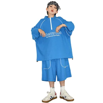 Летние комплекты для мальчиков и девочек, уличная одежда, футболки в стиле хип-хоп с коротким рукавом, Шорты, спортивные костюмы, одежда для детских танцев
