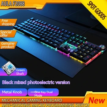 Механическая игровая клавиатура AULA F2088 с защитой от ореолов, переключатель макропрограммирования, проводная клавиатура со смешанной подсветкой для игрового портативного ПК