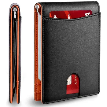Минималистичный тонкий мужской кошелек с зажимом для денег, блокирующий RFID Передний карман, кожа