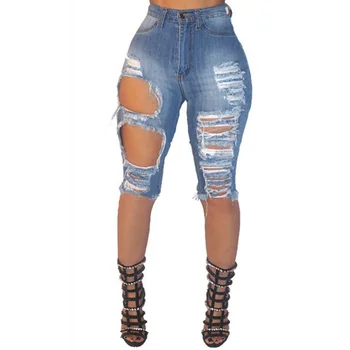 Модные женские рваные джинсы, модные эластичные джинсы с высокой талией, узкие джинсы длиной до колен, брюки-карандаш, летняя повседневная одежда love jea