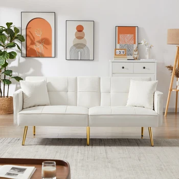 Молочно-белый бархатный диван-кровать Легко монтируется, мягкий и удобный для внутренней мебели в гостиной