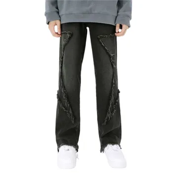 Мужские прямые джинсы High Street, широкие Хипстерские Свободные рваные джинсовые брюки для мужчин, брюки для повседневной носки в корейском стиле, осенние брюки