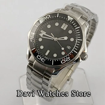 мужские часы из стерильного серебра 41 мм, черный циферблат, сапфировое стекло, керамический безель, наручные часы NH35A с автоматическим механическим механизмом